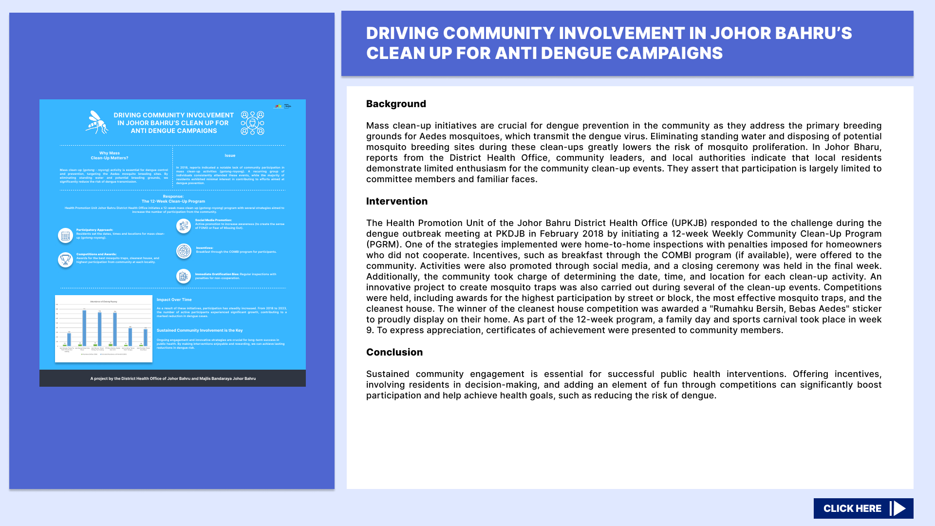 SLIDE DRIVING COMMUNITY INVOLVEMENT IN JOHOR BAHRUS CLEAN UP FOR ANTI DENGUE CAMPAIGNS