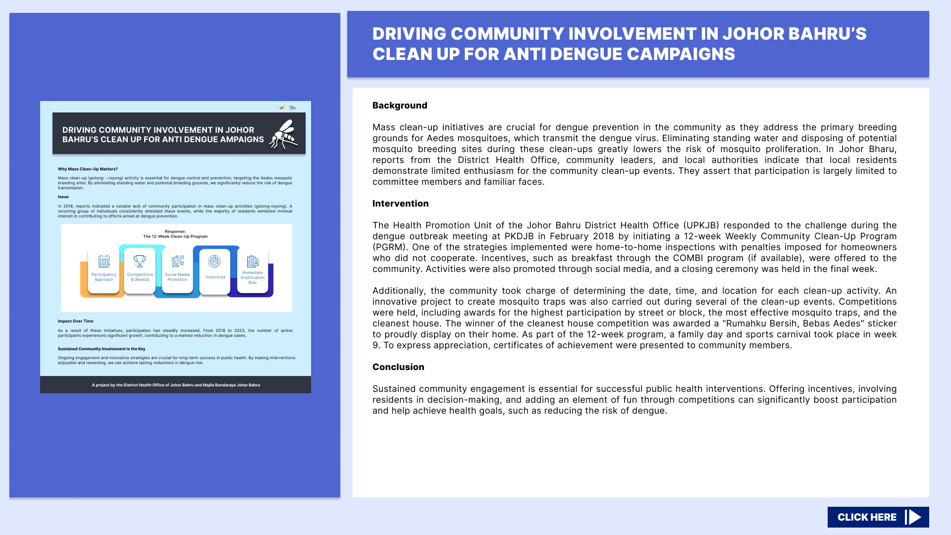 SLIDE DRIVING COMMUNITY INVOLVEMENT IN JOHOR BAHRUS CLEAN UP FOR ANTI DENGUE CAMPAIGNS 2