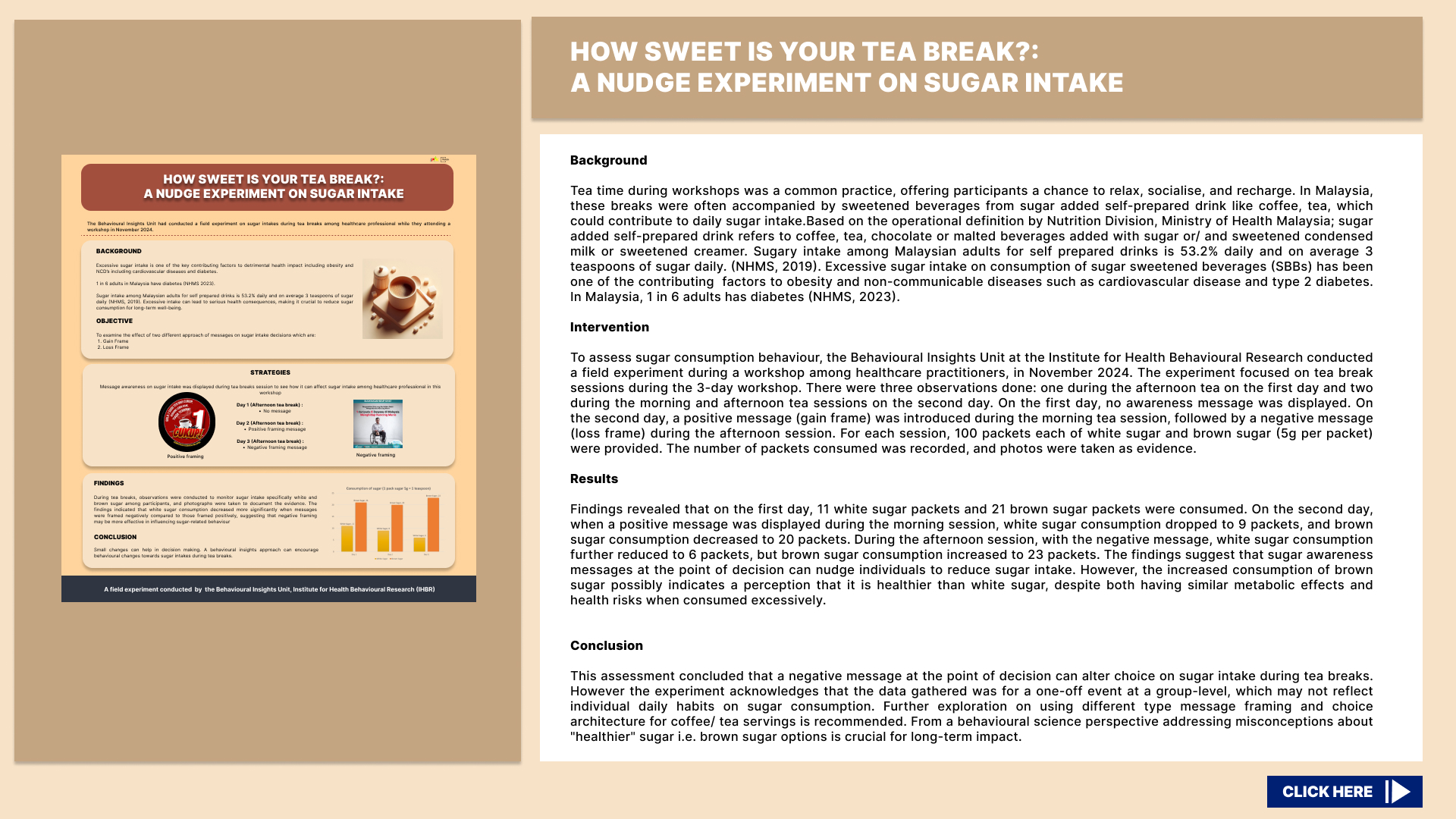 SLIDE HOW SWEET IS YOUR TEA BREAK A NUDGE EXPERIMENT ON SUGAR INTAKE