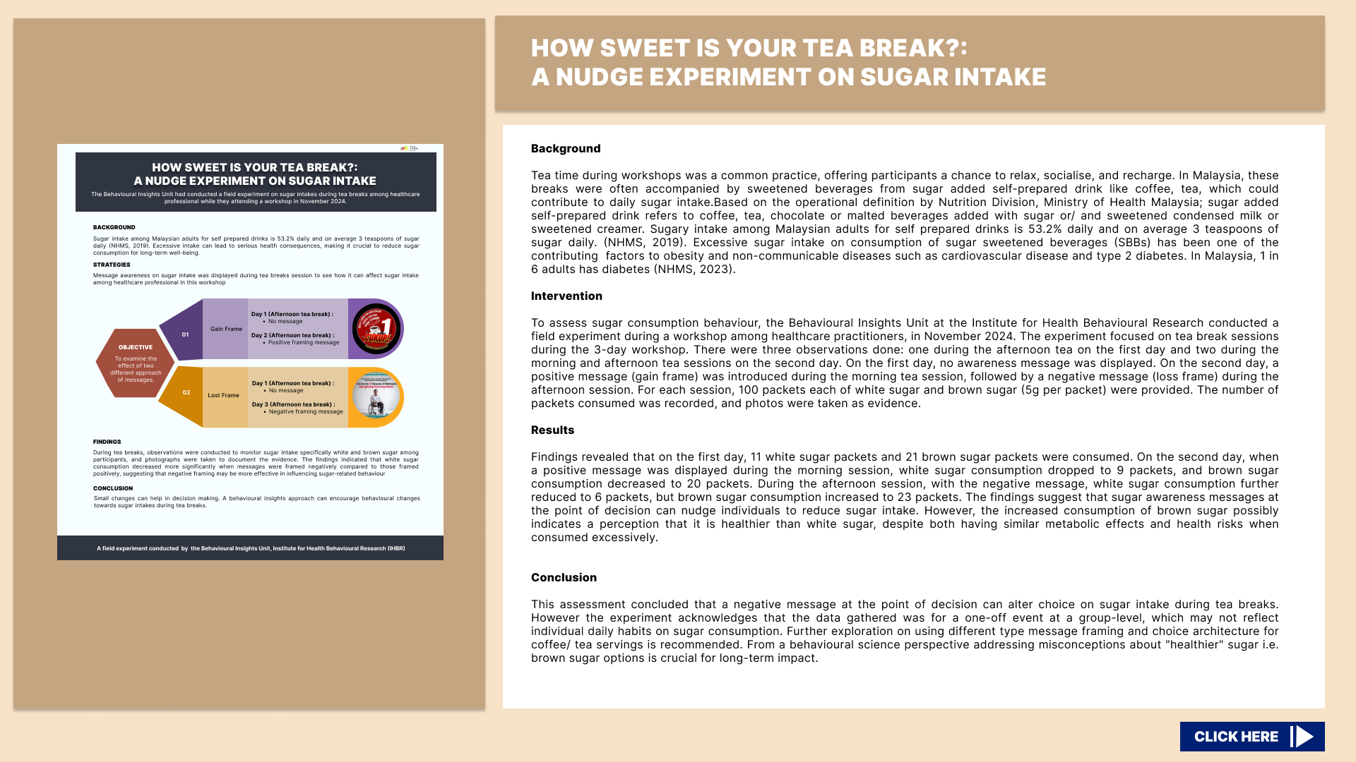 SLIDE HOW SWEET IS YOUR TEA BREAK A NUDGE EXPERIMENT ON SUGAR INTAKE 3