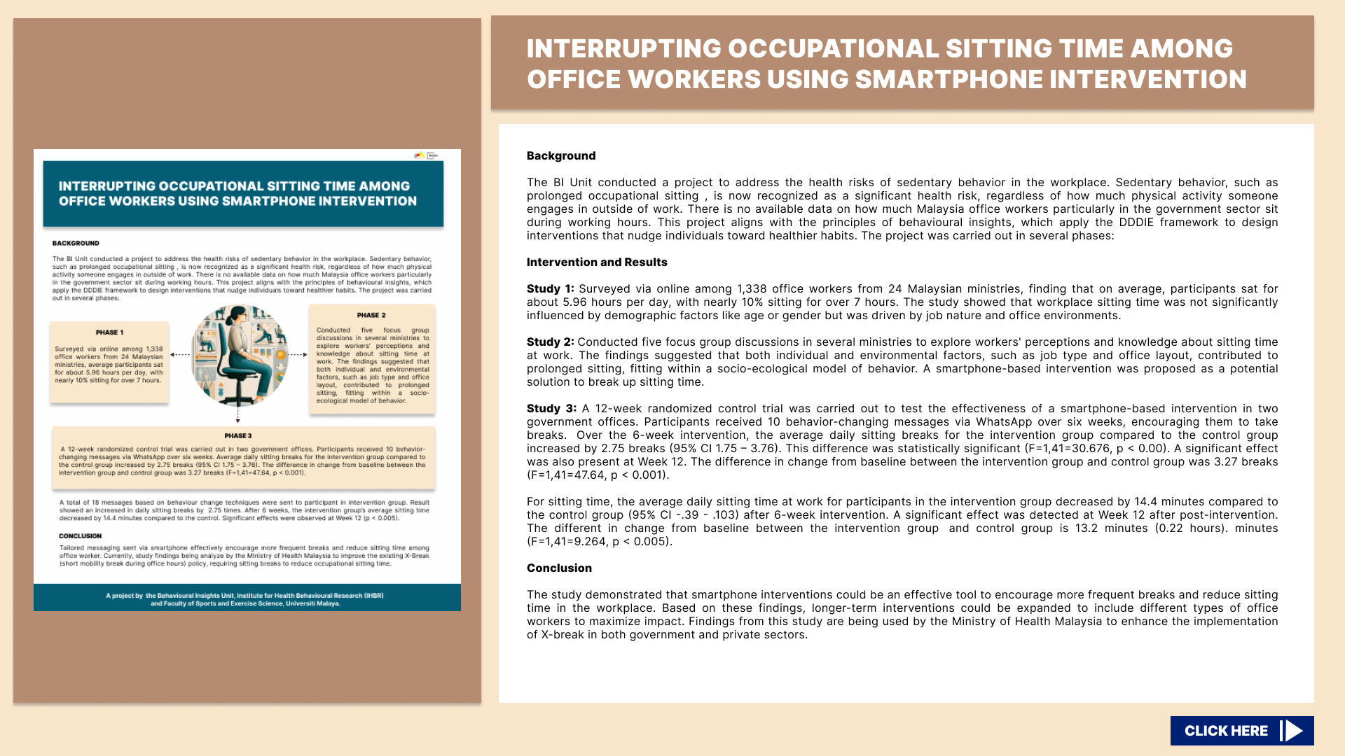 SLIDE INTERRUPTING OCCUPATIONAL SITTING TIME AMONG OFFICE WORKERS USING SMARTPHONE INTERVENTION 1