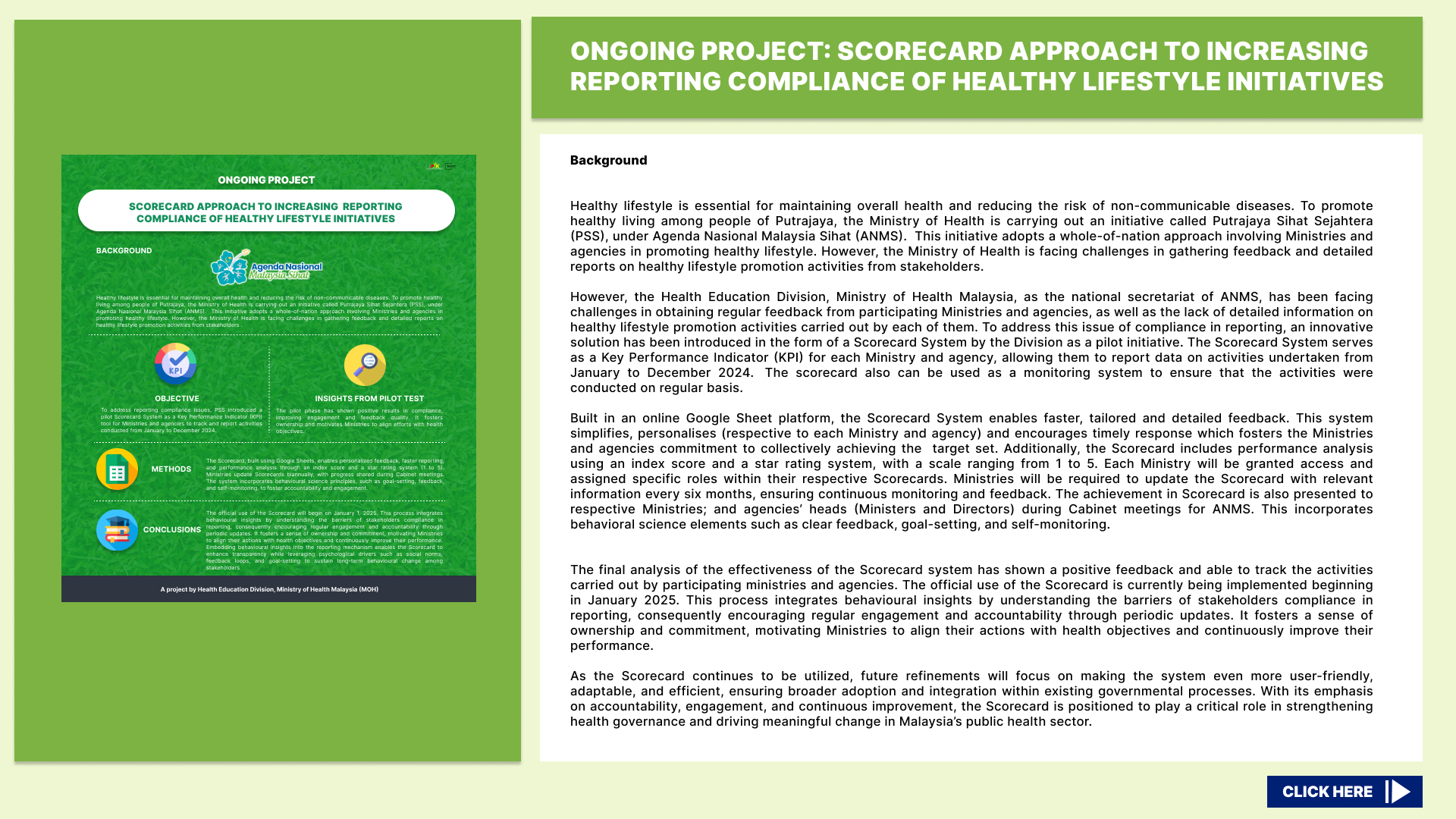 SLIDE V2 TRACKING PROGRESS A SCORECARD APPROACH TO INCREASING THE COMPLIANCE OF PUTRAJAYA SIHAT SEJAHTERA STAKEHOLDERS IN REPORTING HEALTHY LIFESTYLE PROMOTION ACTIVITIES 1