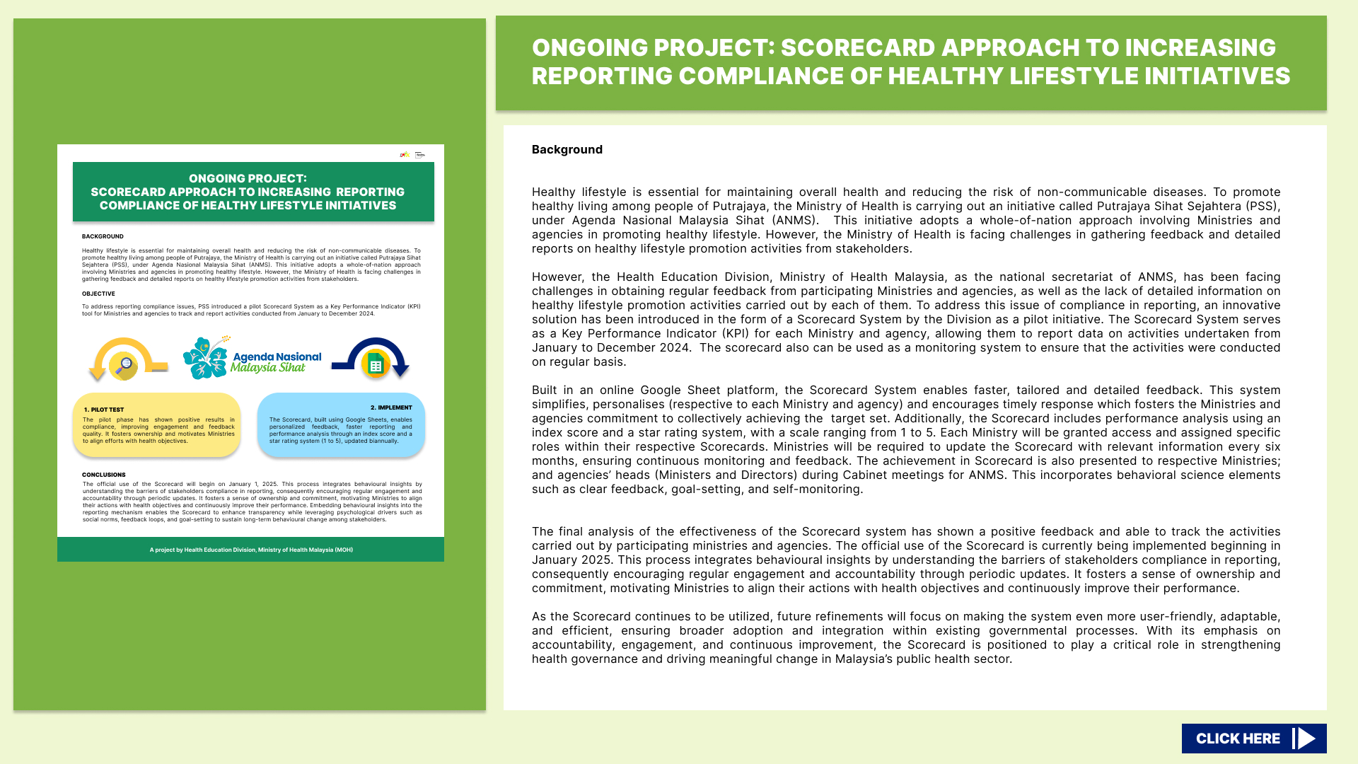 SLIDE V2 TRACKING PROGRESS A SCORECARD APPROACH TO INCREASING THE COMPLIANCE OF PUTRAJAYA SIHAT SEJAHTERA STAKEHOLDERS IN REPORTING HEALTHY LIFESTYLE PROMOTION ACTIVITIES 2